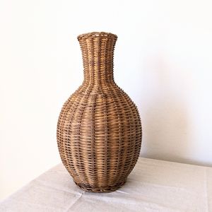 Vintage wicker woven vase vessel earthy boho